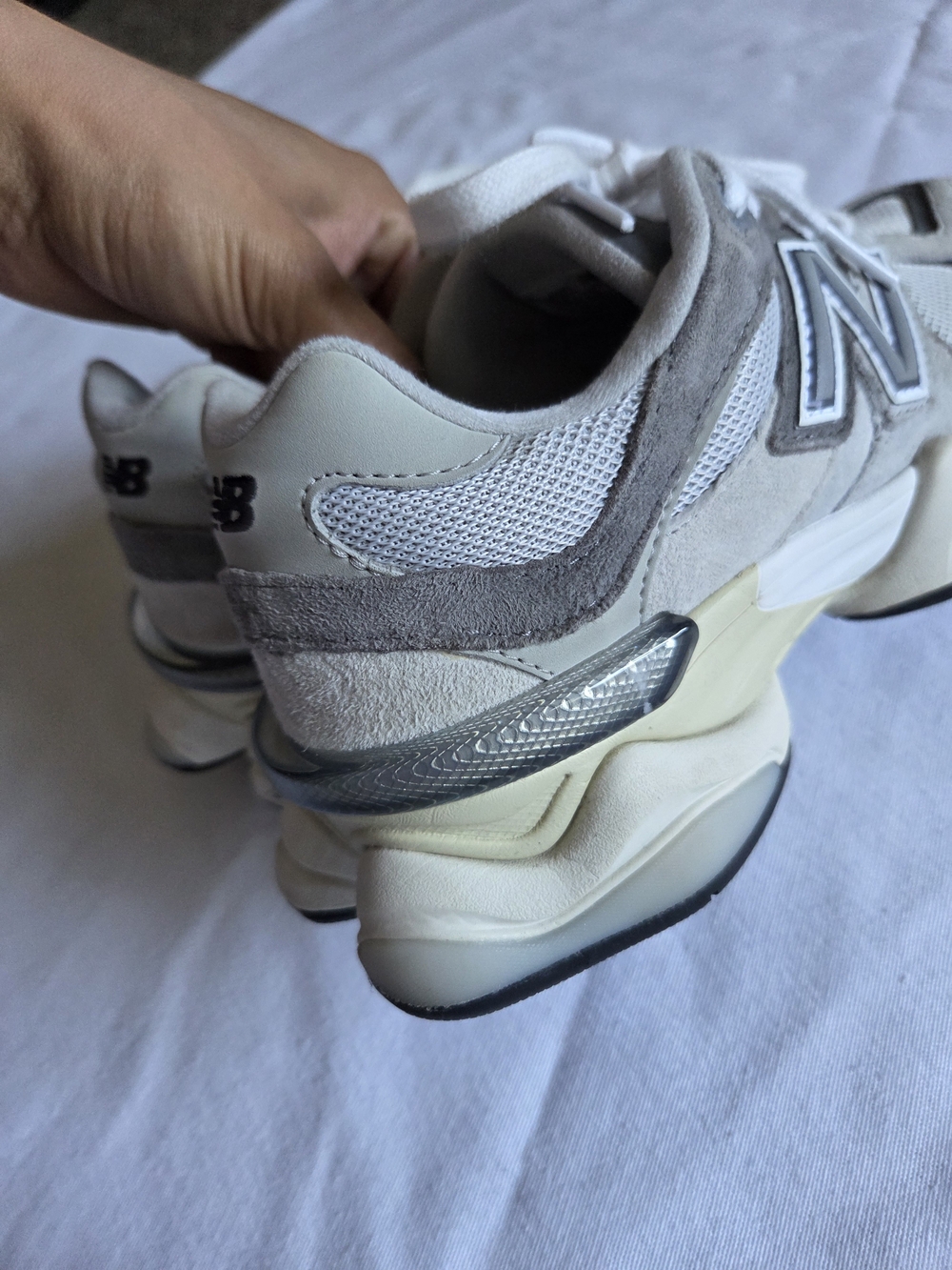 New Balance Grey and Cream 9060 Sneakers - Picture 4 of 6